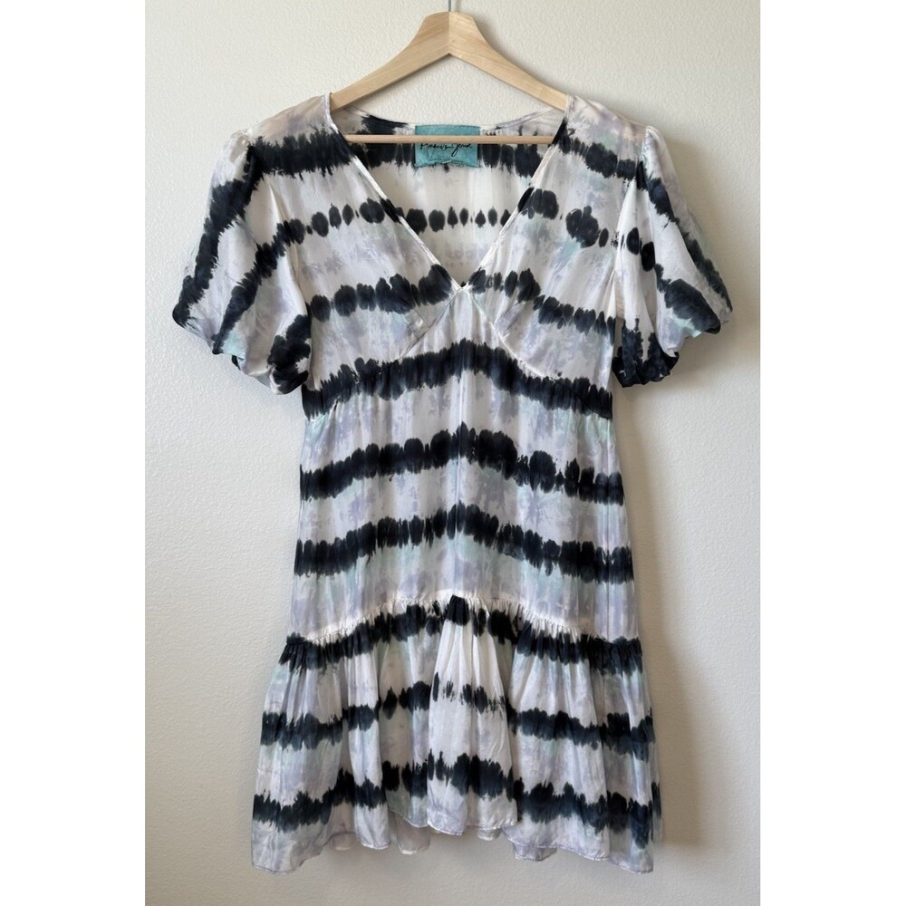 Amanda Bond Alix Mini Shift Dress XS/S Hand Tie Dye Puff Short Sleeve Boho